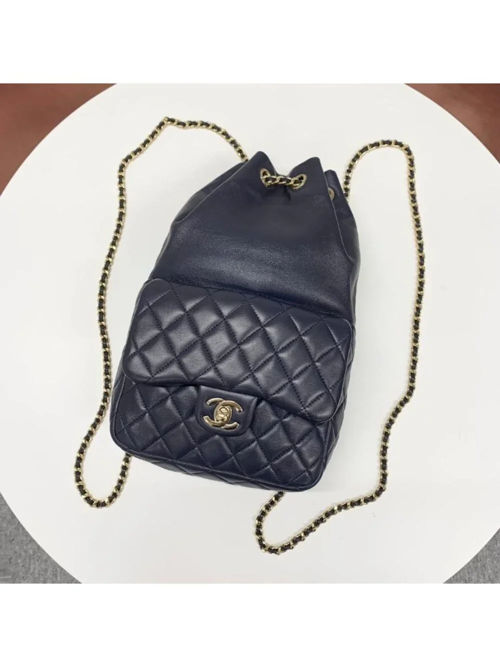 Chanel Lambskin Quilted CC Logo Turnlock Chain Backpack